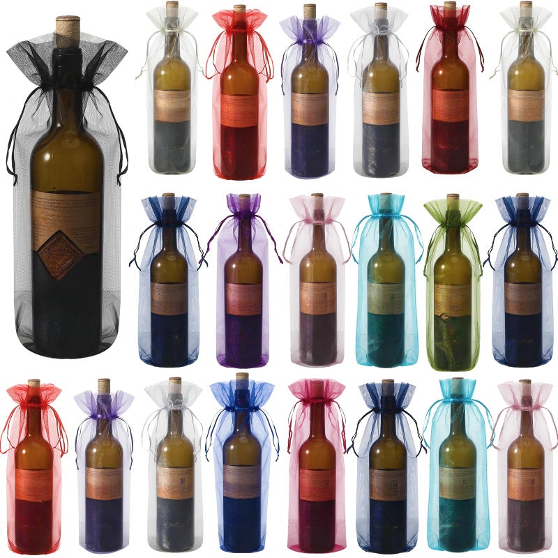 حقائب نبيذ شفافة من نوجو 70 قطعة 146 × 55 أكياس هدايا نبيذ من الشبك الشفاف قابلة لإعادة الاستخدام تغليف زجاجات أغطية زجاجات أكياس تغليف هدايا بأربطة للزفاف عيد الميلاد حفلة استقبال المولود